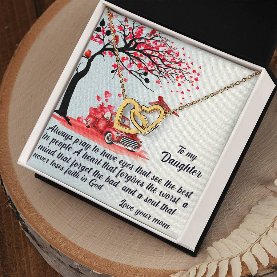 Always Pray To Have Eyes That See The Best In People 18K Rose Gold Interlocking Hearts Necklace Jewelry Special Gift for Daughter Birthday