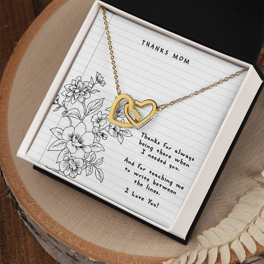 For Teaching Me To Write Between The Lines 18K Rose Gold Interlocking Hearts Necklace Jewelry Special Gift for Mom Birthday