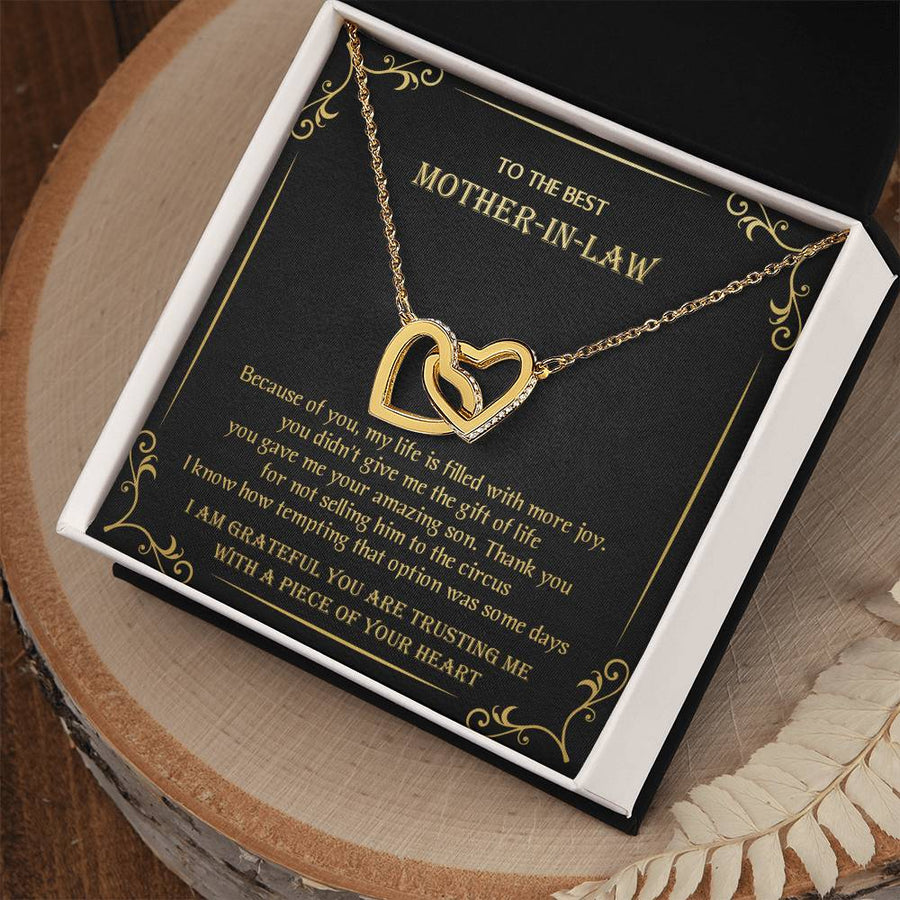 You Gave Me Your Amazing Son 18K Rose Gold Interlocking Hearts Necklace Jewelry Special Gift for Mother-In-Law Birthday
