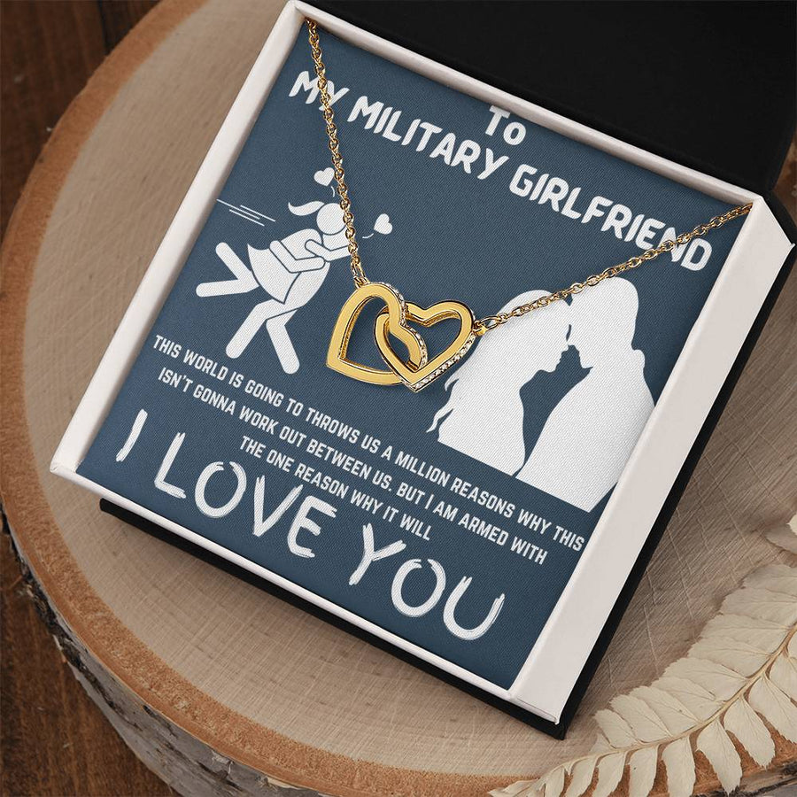 Can’t Stop My Love 18K Rose Gold Interlocking Hearts Necklace Jewelry Heartfelt Gift for Military Girlfriend Deployment