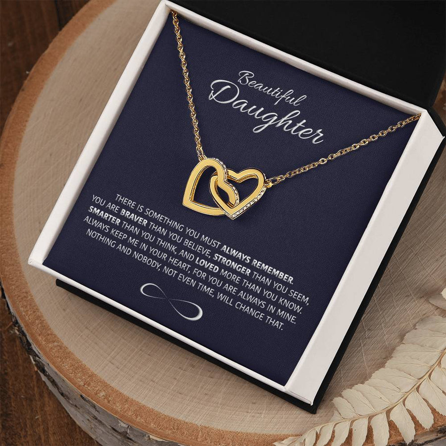 Something You Must Always Remember 18K Rose Gold Interlocking Hearts Necklace Jewelry – Beautiful Motivation Gift for Daughter