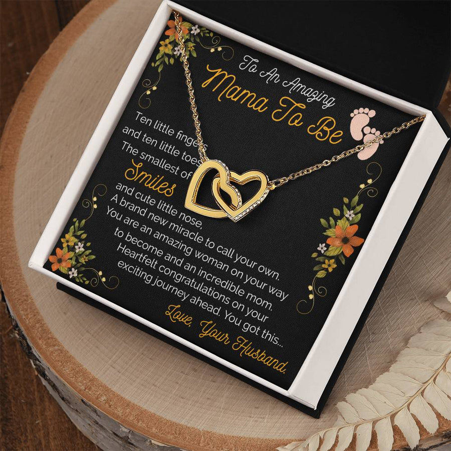 Ten Little Fingers, Ten Little Toes 18K Rose Gold Interlocking Hearts Necklace Jewelry Sentimental Gift for Pregnant Wife Expecting Mom