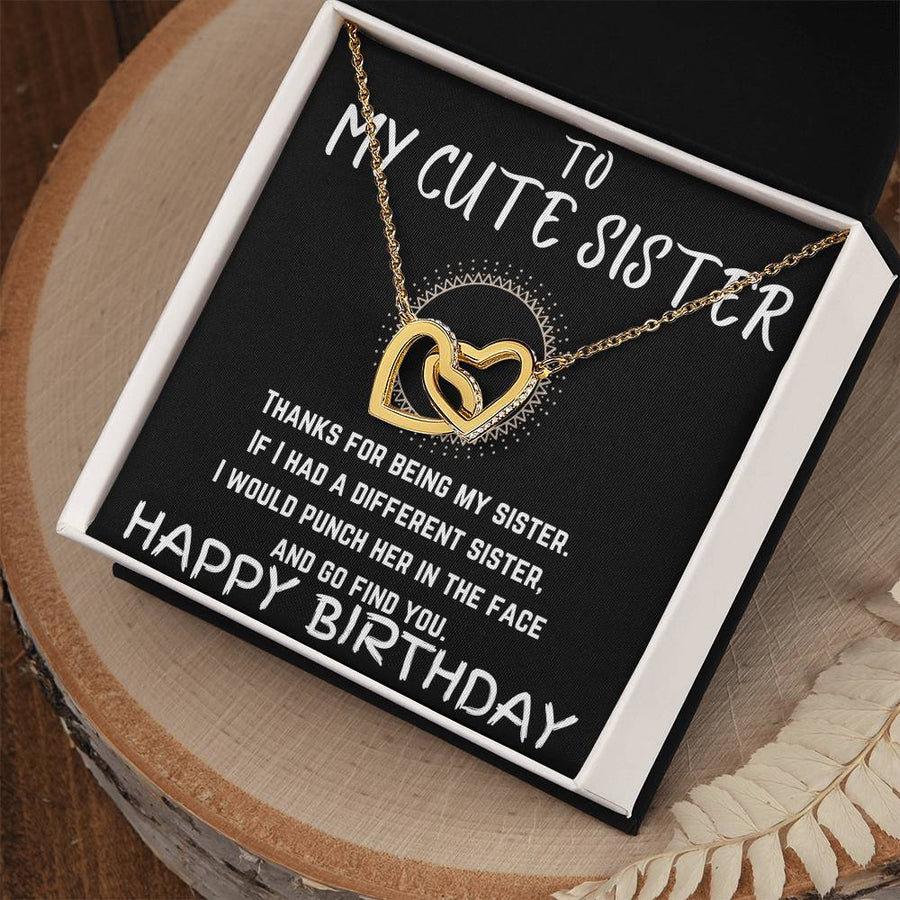 To My Cute Sister Always My Favorite 18K Rose Gold Interlocking Hearts Necklace Jewelry Fun Birthday Gift for Sister