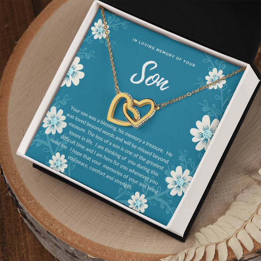 Your Son Was A Blessing His Memory A Treasure 18K Rose Gold Interlocking Hearts Necklace Jewelry – Beautiful Sympathy Gift for Loss of Son from Friend