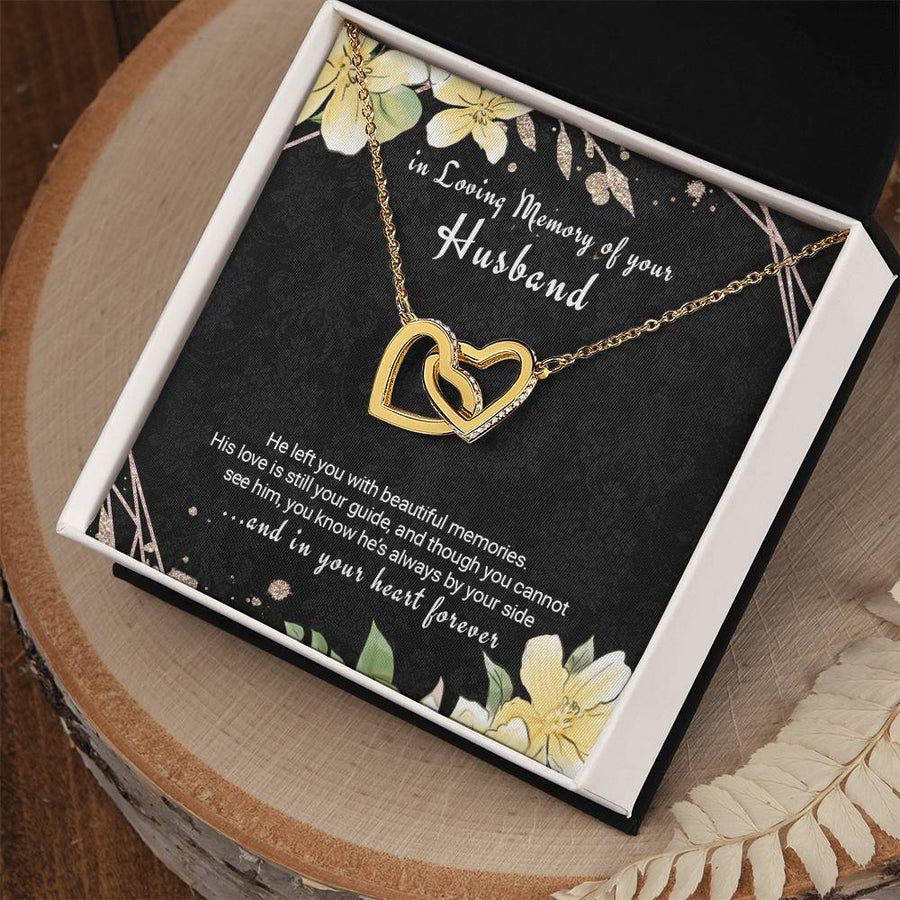 He Left You With Beautiful Memories 18K Rose Gold Interlocking Hearts Necklace Jewelry Sympathy Memorial Gift for Loss of Husband
