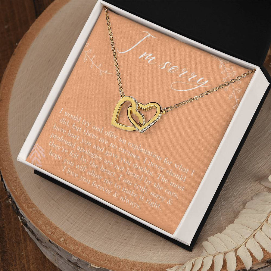 I’m Truly Sorry and Love You Forever Her 18K Rose Gold Interlocking Hearts Necklace Jewelry Heartfelt Apology Gift for Her