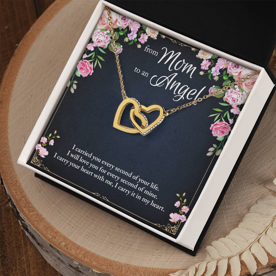 I Carried You Every Second Of Your Life 18K Rose Gold Interlocking Hearts Necklace Jewelry – Beautiful Memorial Gift for Daughter from Mom