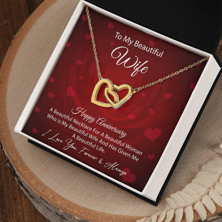 Has Given Me A Beautiful Life 18K Rose Gold Interlocking Hearts Necklace Jewelry Beautiful Gift for Wife Anniversary