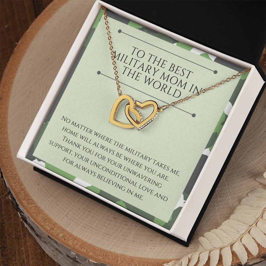 To The Best Military Mom In The World 18K Rose Gold Interlocking Hearts Necklace Jewelry Perfect Gift for Military Mom Birthday
