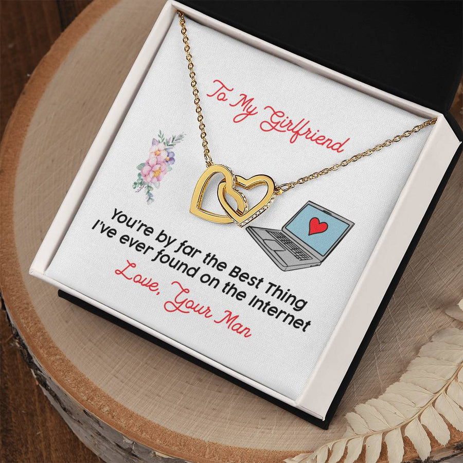 Best Thing I Ever Found Online 18K Rose Gold Interlocking Hearts Necklace Jewelry Unique Gift for Girlfriend Internet Couple Anniversary
