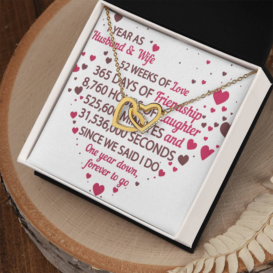One Year Down Forever To Go 18K Rose Gold Interlocking Hearts Necklace Jewelry – Beautiful Anniversary Gift for Wife