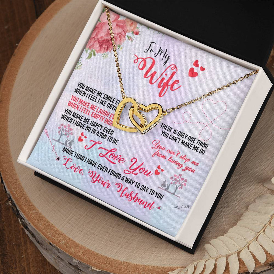 Smile Even When I Feel Like Crying 18K Rose Gold Interlocking Hearts Necklace Jewelry Special Gift for Wife Anniversary