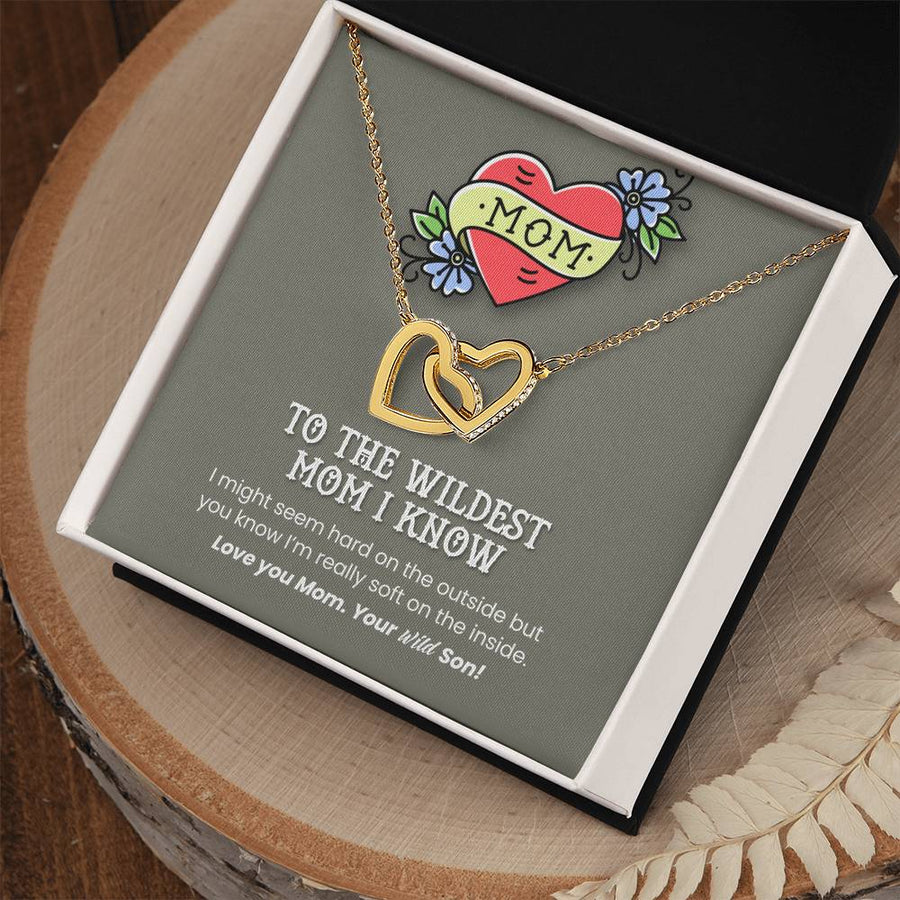 Your Wild Son Forever In Your Heart 18K Rose Gold Interlocking Hearts Necklace Jewelry Playful Mom Gift from Son