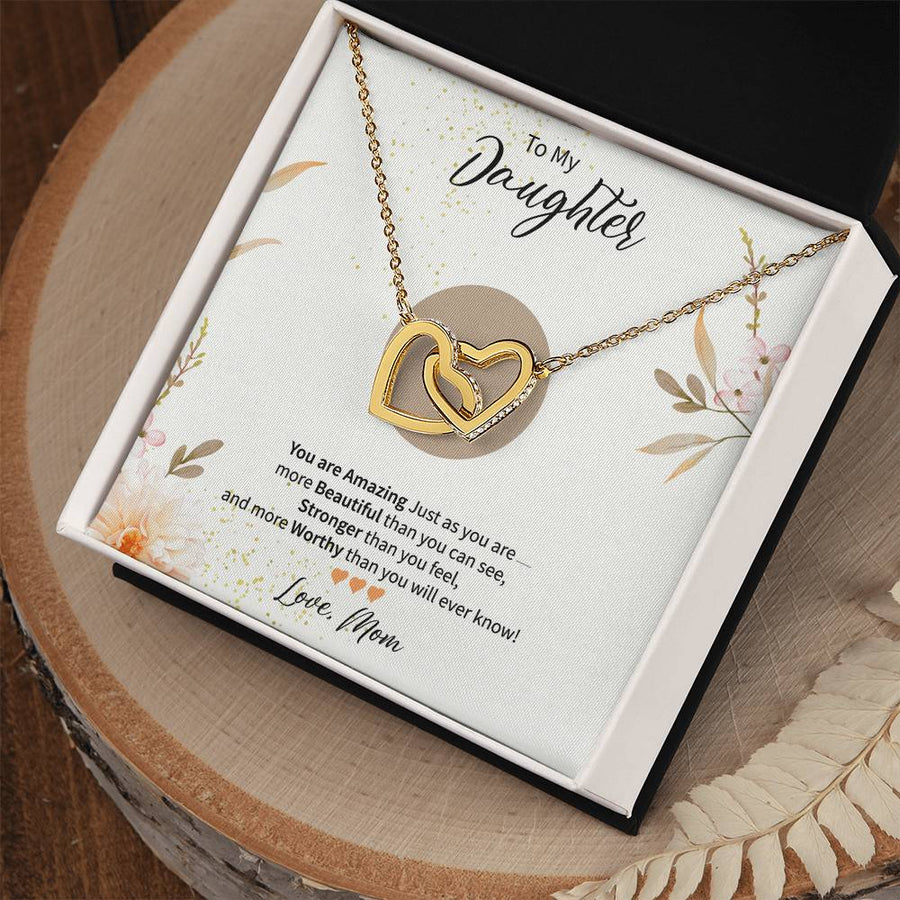 You Are Amazing Just as You Are Always 18K Rose Gold Interlocking Hearts Necklace Jewelry Perfect Gift for Daughter Birthday from Mom