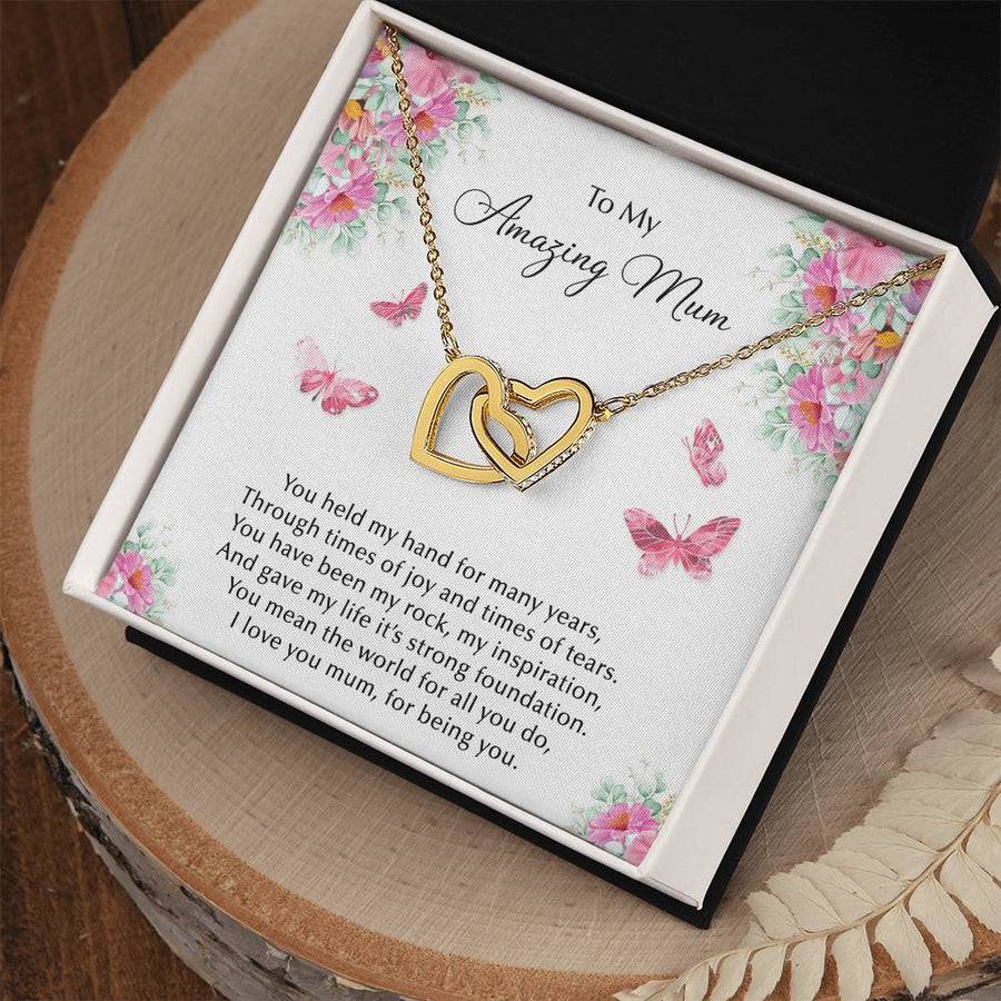 You Have Been My Rock My Inspiration 18K Rose Gold Interlocking Hearts Necklace Jewelry Special Gift for Mum Mother’s Day