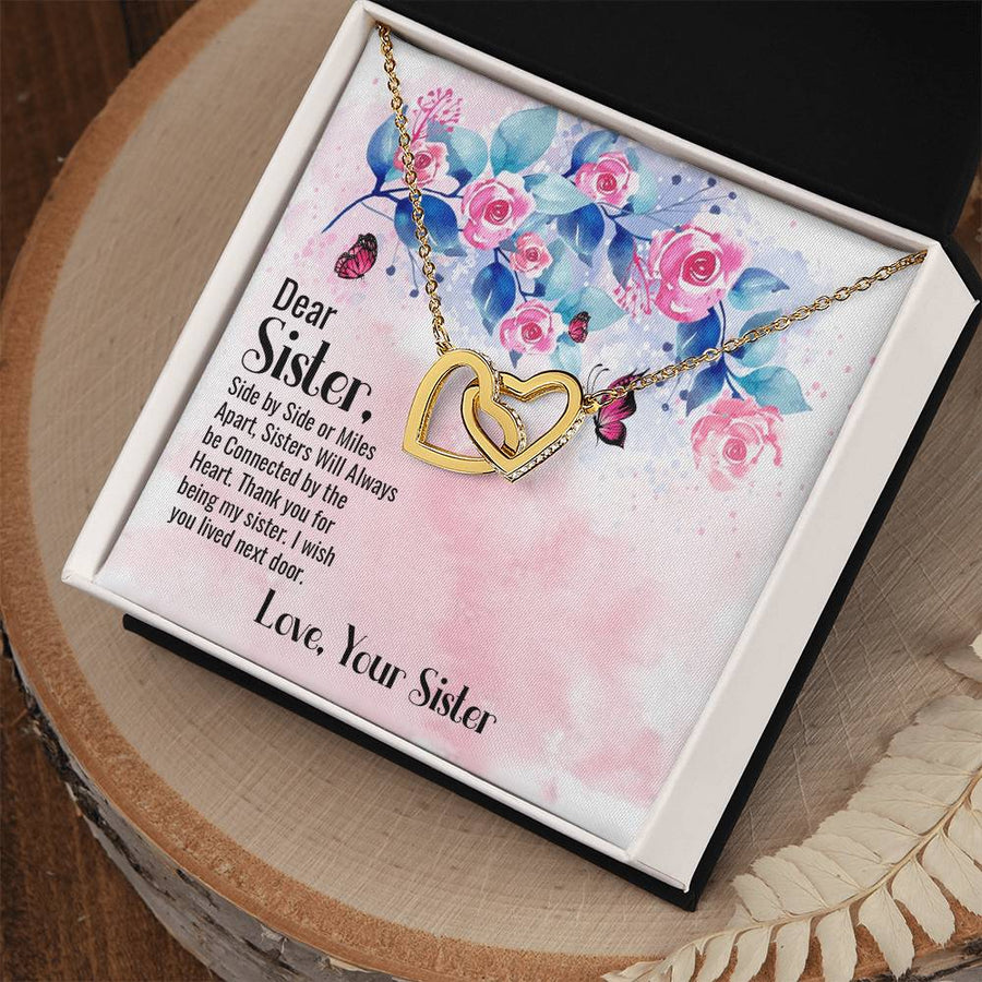 Always Be Connected By The Heart 18K Rose Gold Interlocking Hearts Necklace Jewelry Special Gift for Sister Birthday