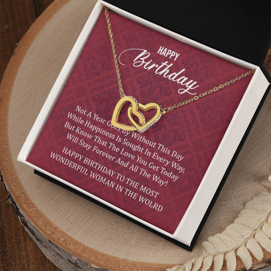 The Most Wonderful Woman In The World 18K Rose Gold Interlocking Hearts Necklace Jewelry Special Birthday Gift for Mom