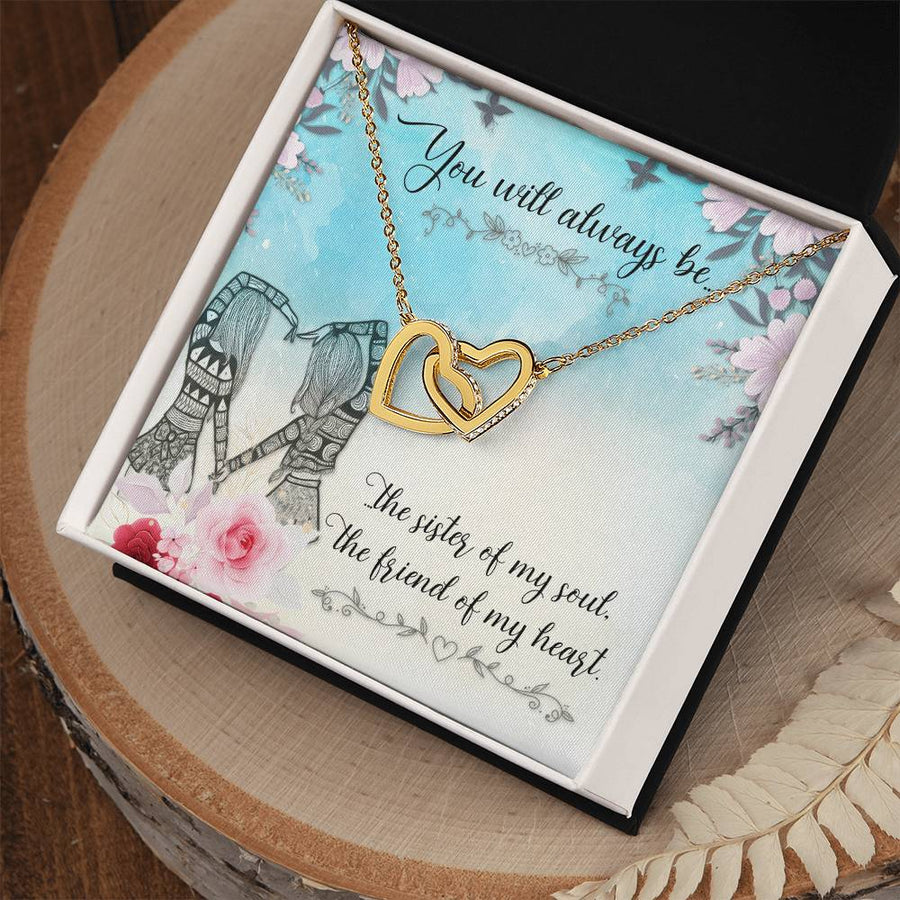 Blessed to Have a Sister Like You 18K Rose Gold Interlocking Hearts Necklace Jewelry Heartfelt Gift for Sister Birthday