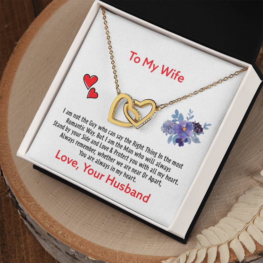 Always by Your Side, Forever in My Heart 18K Rose Gold Interlocking Hearts Necklace Jewelry Emotional Gift for Wife Anniversary