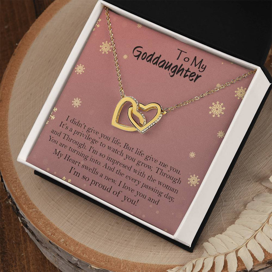 I’m So Proud Of You Goddaughter 18K Rose Gold Interlocking Hearts Necklace Jewelry – Perfect Gift for Goddaughter from Godmother