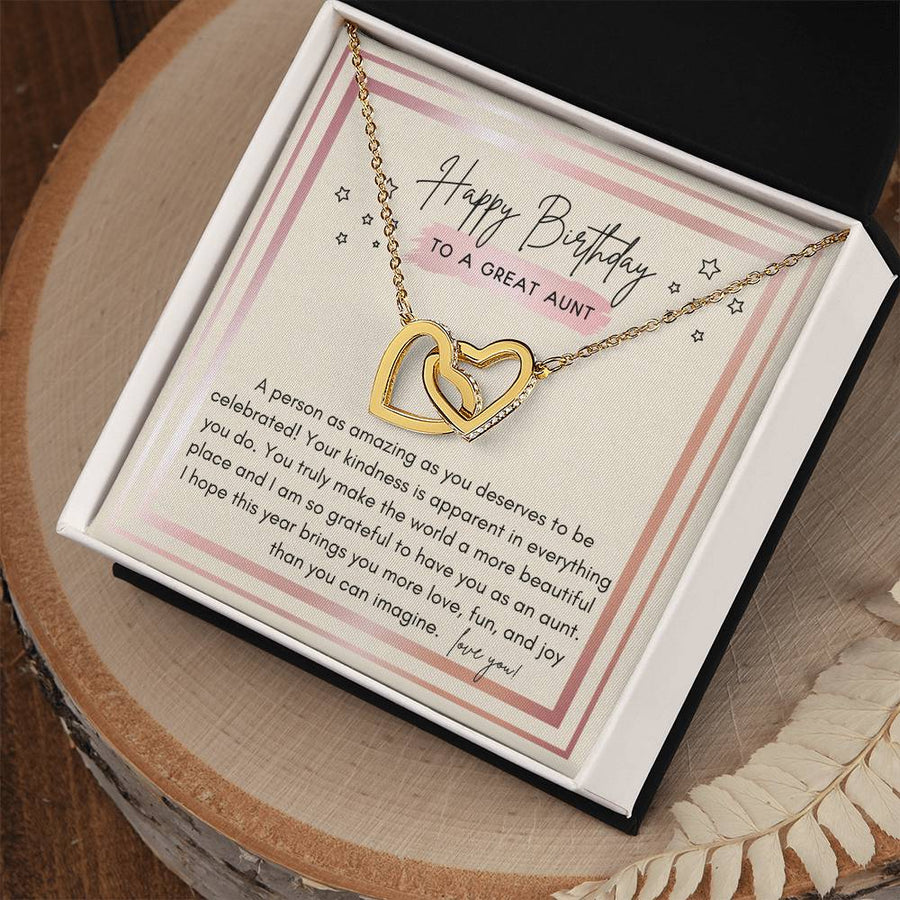 You Deserves To Be Celebrated 18K Rose Gold Interlocking Hearts Necklace Jewelry Beautiful Birthday Gift for Aunt