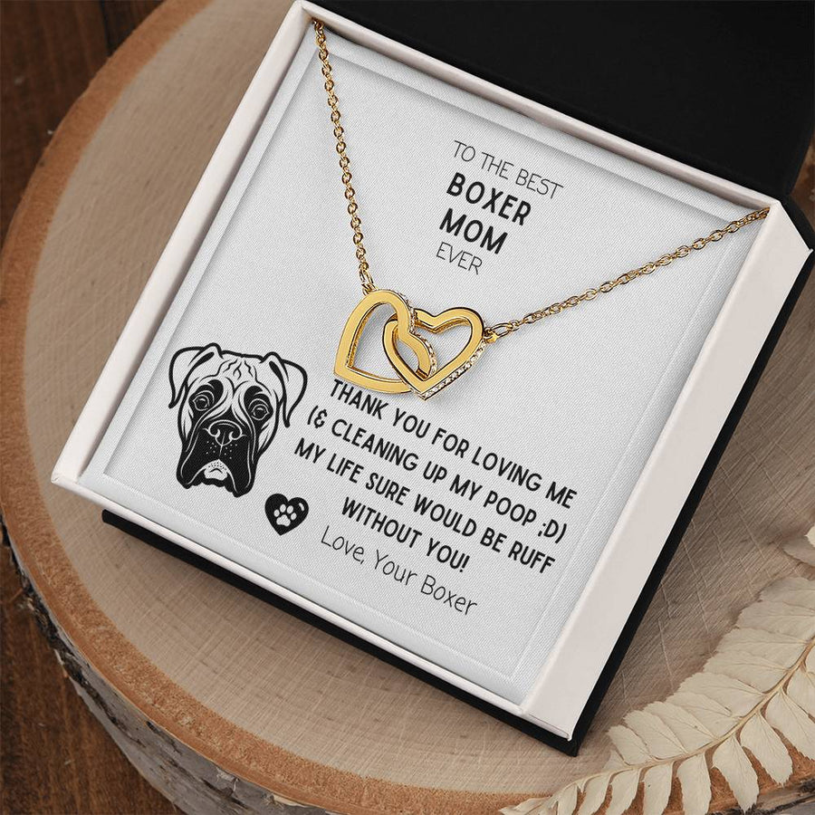 My Life Sure Would Be Ruff Without You 18K Rose Gold Interlocking Hearts Necklace Jewelry Special Boxer Mom Gift