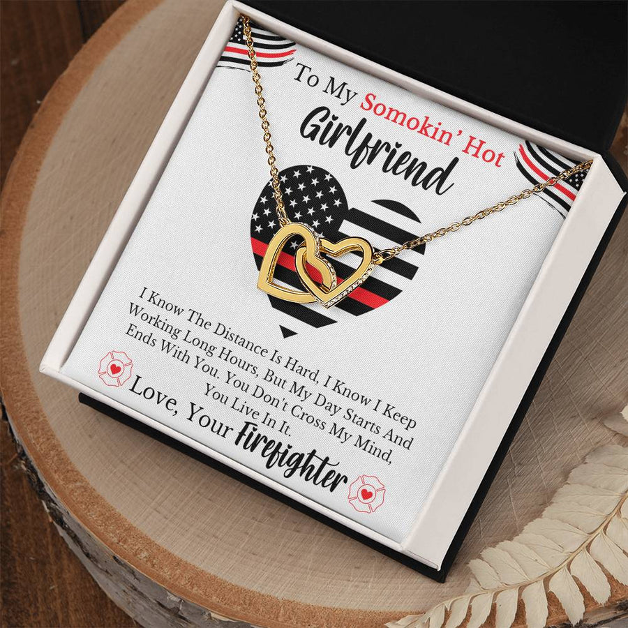 My Mind You Live In It 18K Rose Gold Interlocking Hearts Necklace Jewelry – Special Firefighter Gift for Girlfriend