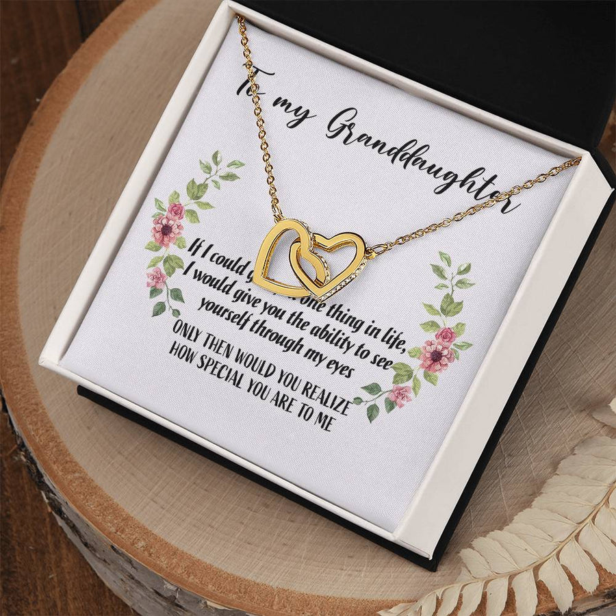 See Yourself Through My Eyes Always 18K Rose Gold Interlocking Hearts Necklace Jewelry – Beautiful Gift for Granddaughter from Grandma