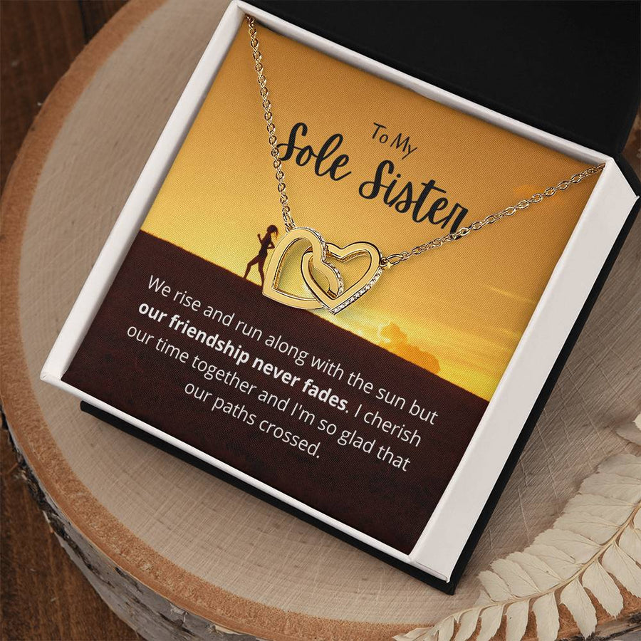 We Rise And Run Along With The Sun 18K Rose Gold Interlocking Hearts Necklace Jewelry Gift for Running Workout Best Friend
