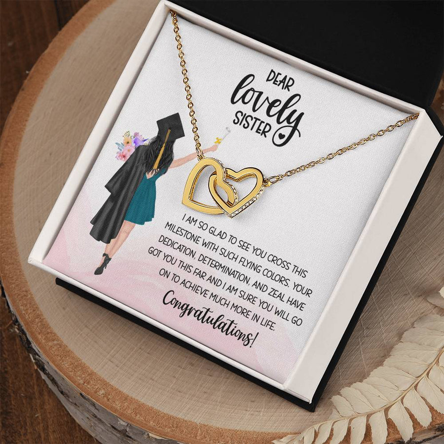 This Milestone With Such Flying Colors 18K Rose Gold Interlocking Hearts Necklace Jewelry Graduation Gift for Sister