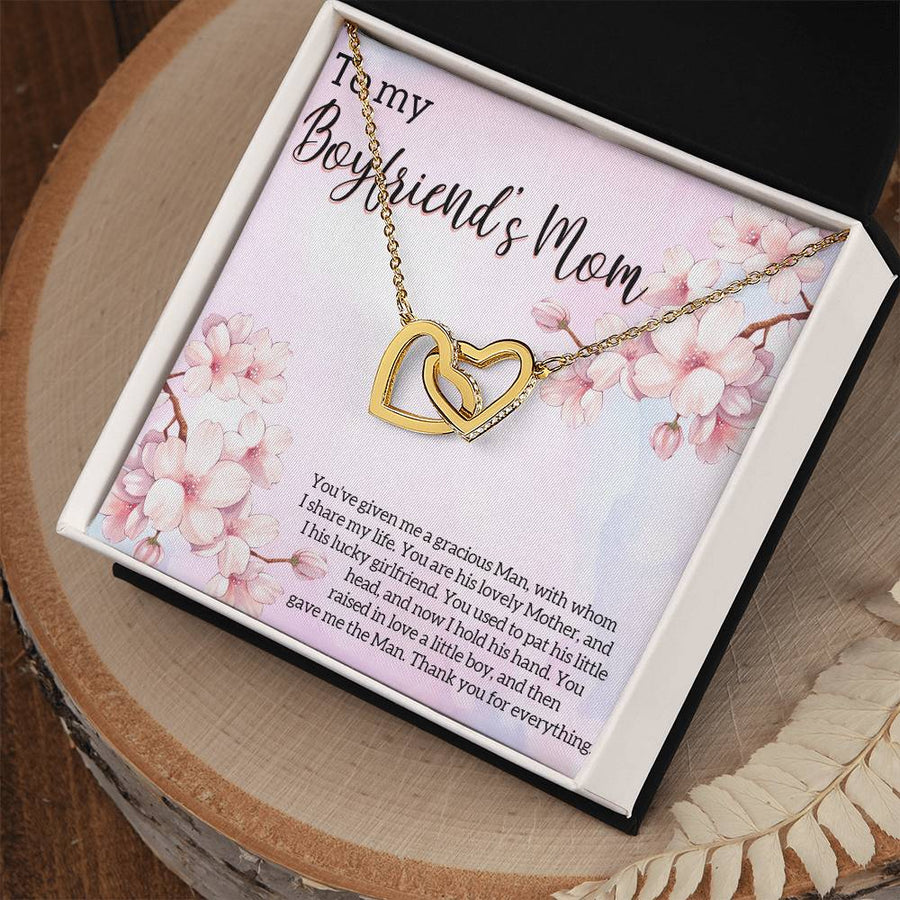 Gracious Man With Whom I Share My Life 18K Rose Gold Interlocking Hearts Necklace Jewelry Beautiful Gift for Boyfriend’s Mom Birthday