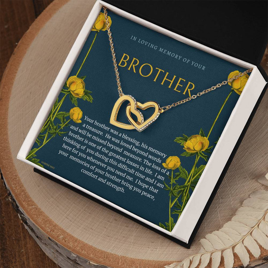 His Memory A Treasure Loved Beyond Words 18K Rose Gold Interlocking Hearts Necklace Jewelry – Sympathy Gift for Loss of Brother from Friend