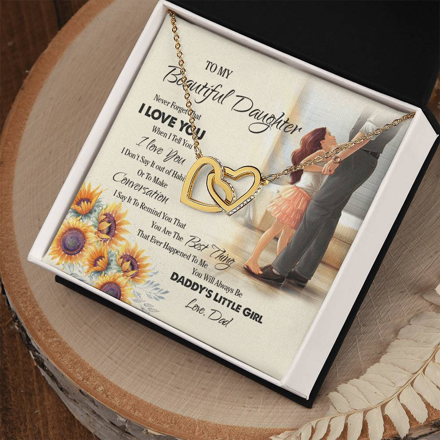 Never Forget That I Love You Every Day 18K Rose Gold Interlocking Hearts Necklace Jewelry Special Gift for Daughter Birthday from Dad
