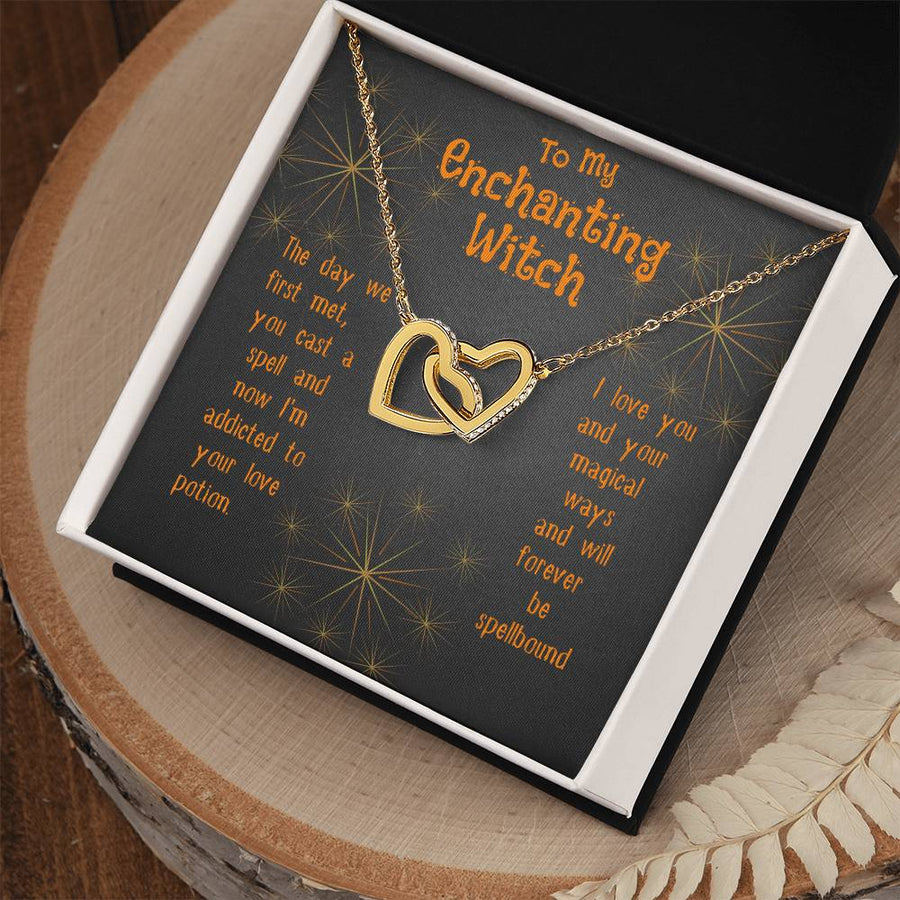 Will Forever Be Spellbound 18K Rose Gold Interlocking Hearts Necklace Jewelry Enchanting Halloween Anniversary Gift