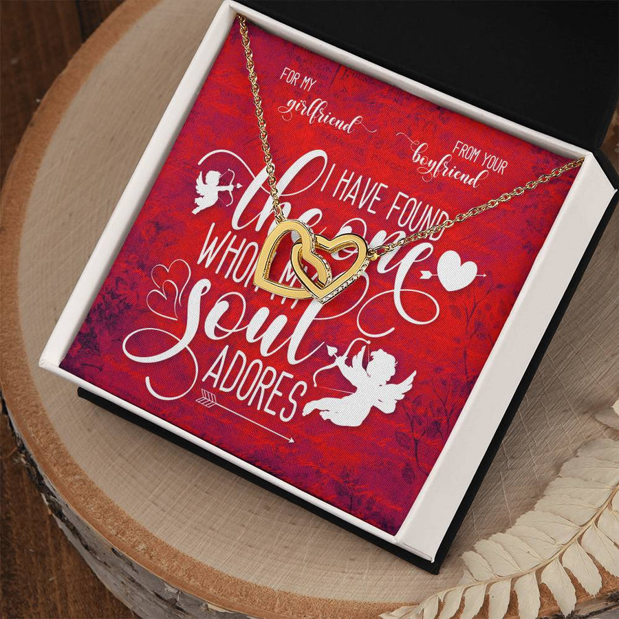 I Have Found The One Whom My Soul Adores 18K Rose Gold Interlocking Hearts Necklace Jewelry Romantic Gift for Girlfriend from Boyfriend