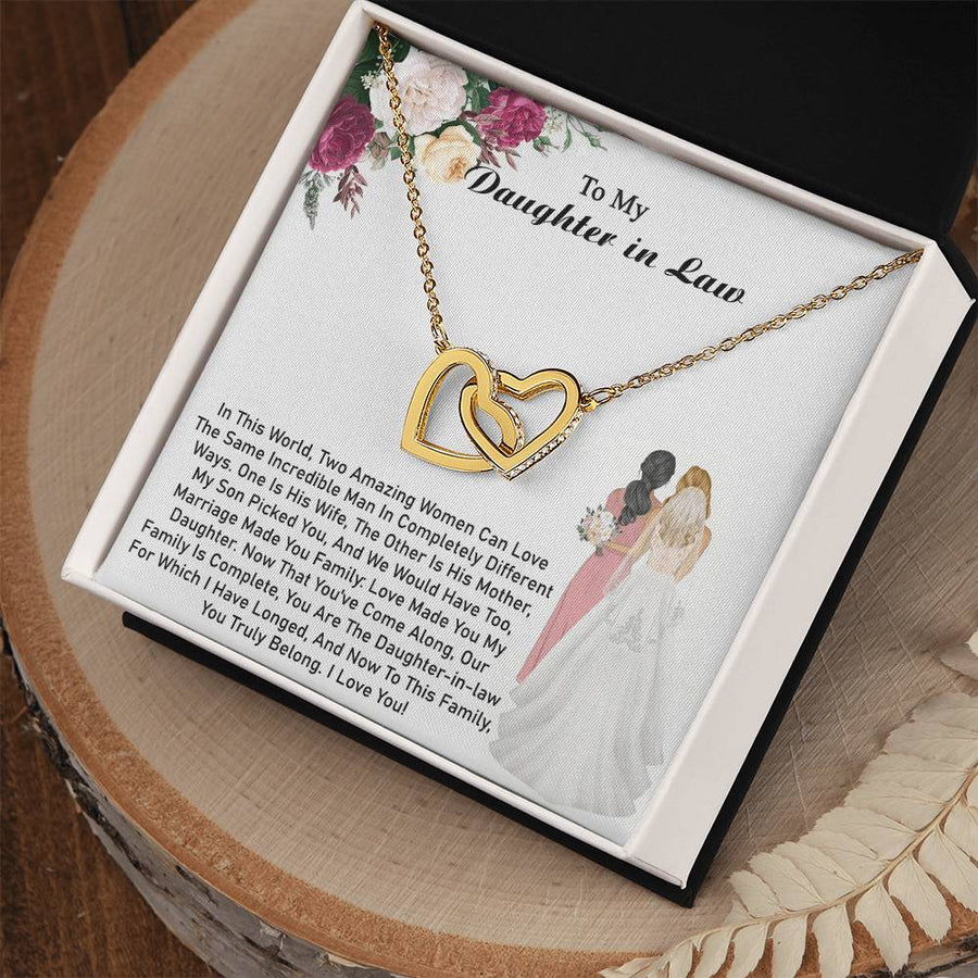 You’ve Come Along Our Family Is Complete 18K Rose Gold Interlocking Hearts Necklace Jewelry Beautiful Gift for Daughter-in-law Wedding Day