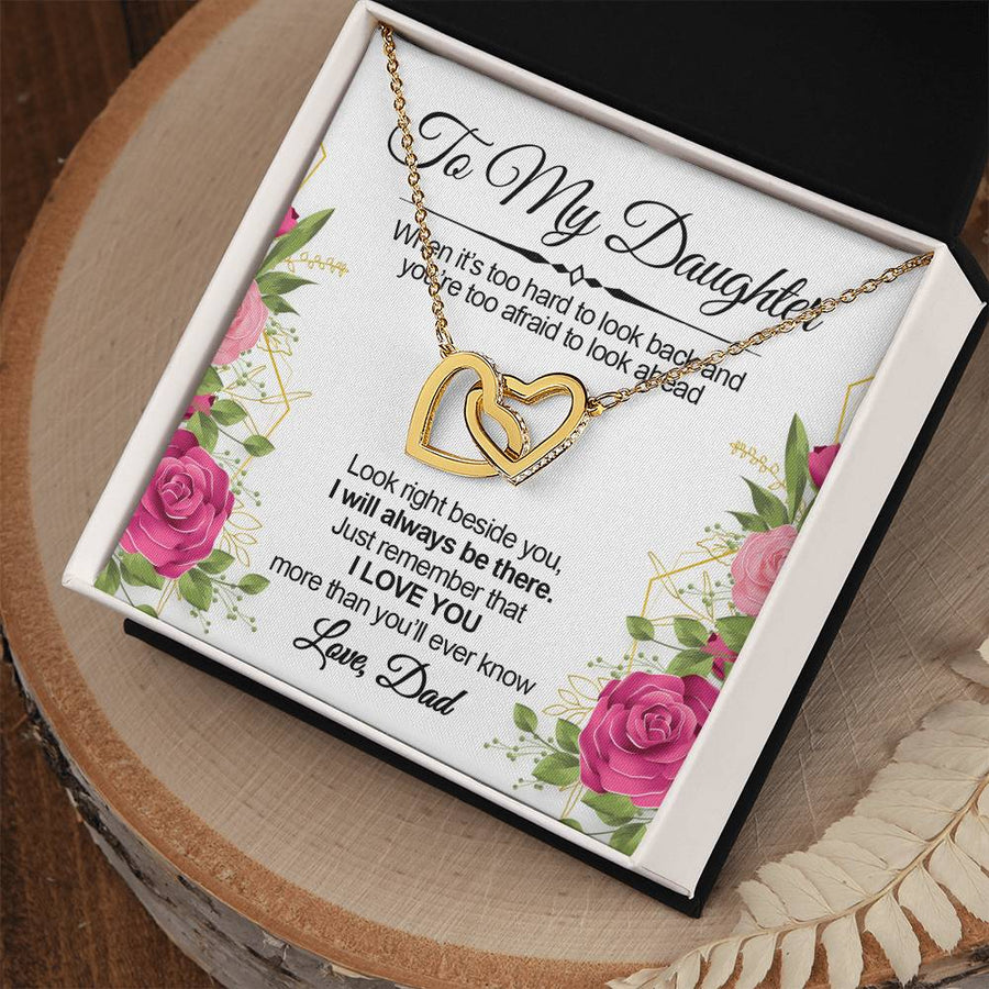 You’re Too Afraid To Look Ahead 18K Rose Gold Interlocking Hearts Necklace Jewelry Special Gift for Daughter Birthday