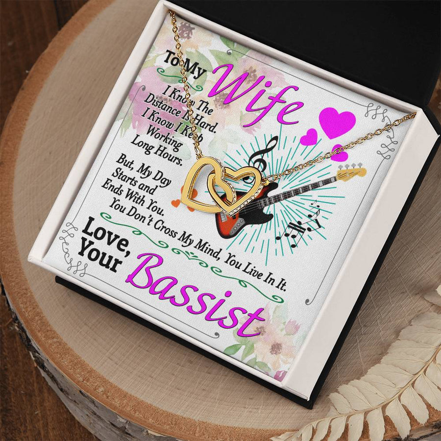 My Mind You Live In It 18K Rose Gold Interlocking Hearts Necklace Jewelry Romantic Anniversary Gift for Bassist’s Wife