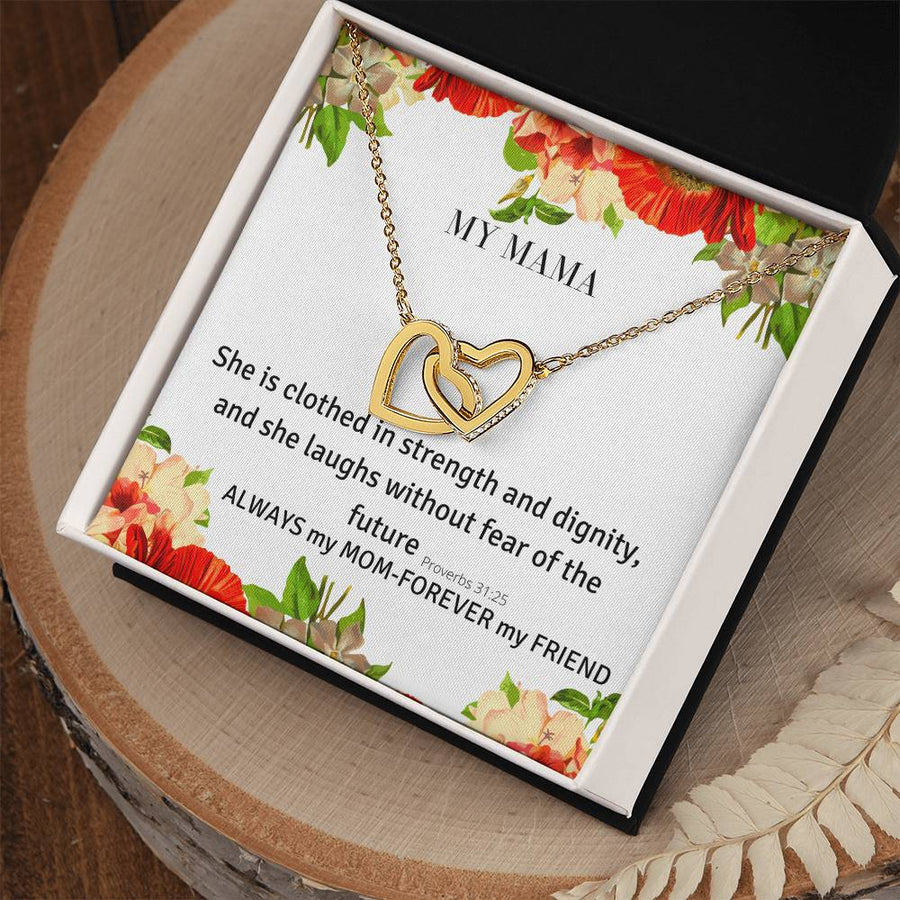 Strength and Dignity Always My Mom 18K Rose Gold Interlocking Hearts Necklace Jewelry Heartfelt Gift for Mama Mother’s Day