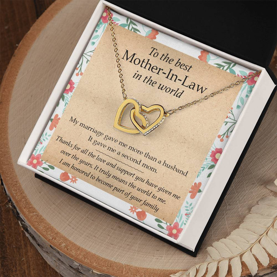 Honored To Become Part Of Your Family 18K Rose Gold Interlocking Hearts Necklace Jewelry Special Gift for Mother-In-Law Birthday