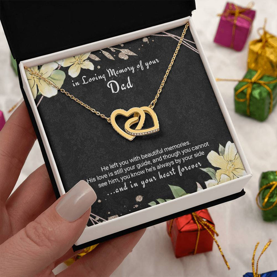 His Love Is Still Your Guide Always By Your Side 18K Rose Gold Interlocking Hearts Necklace Jewelry Remembrance Gift for Dad