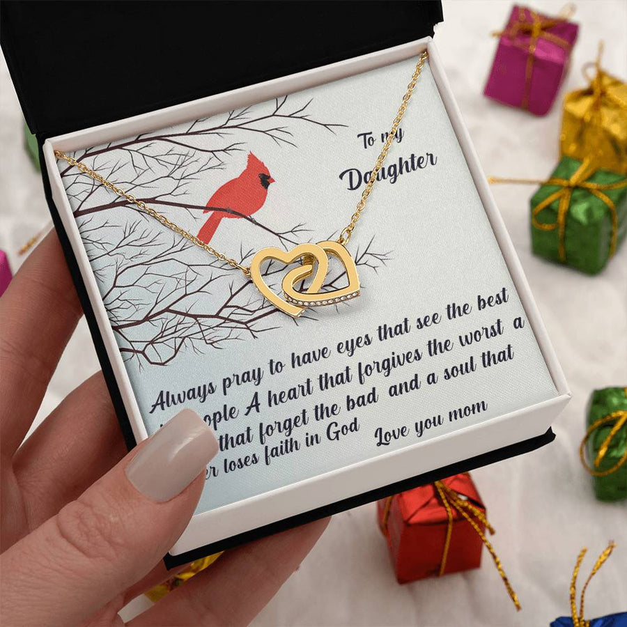 Red Cardinal Always Sees The Good 18K Rose Gold Interlocking Hearts Necklace Jewelry Perfect Gift for Daughter Birthday