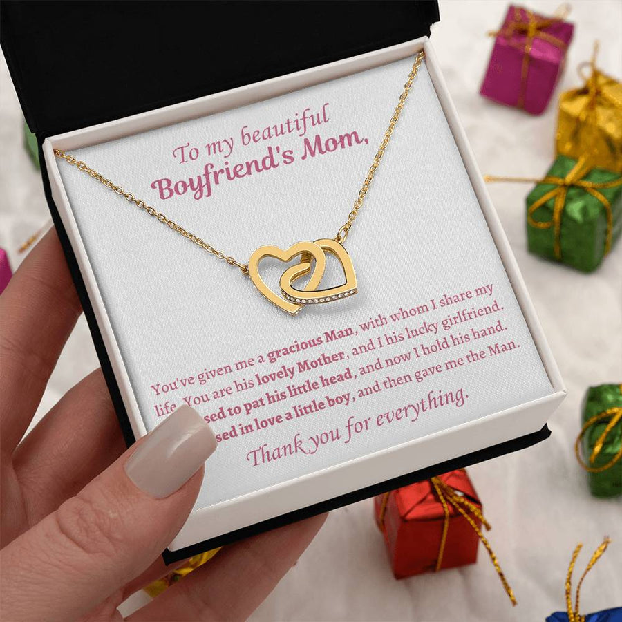You've Given Me a Gracious Man I Share My Life With 18K Rose Gold Interlocking Hearts Necklace Jewelry Special Gift for Boyfriend’s Mom Birthday