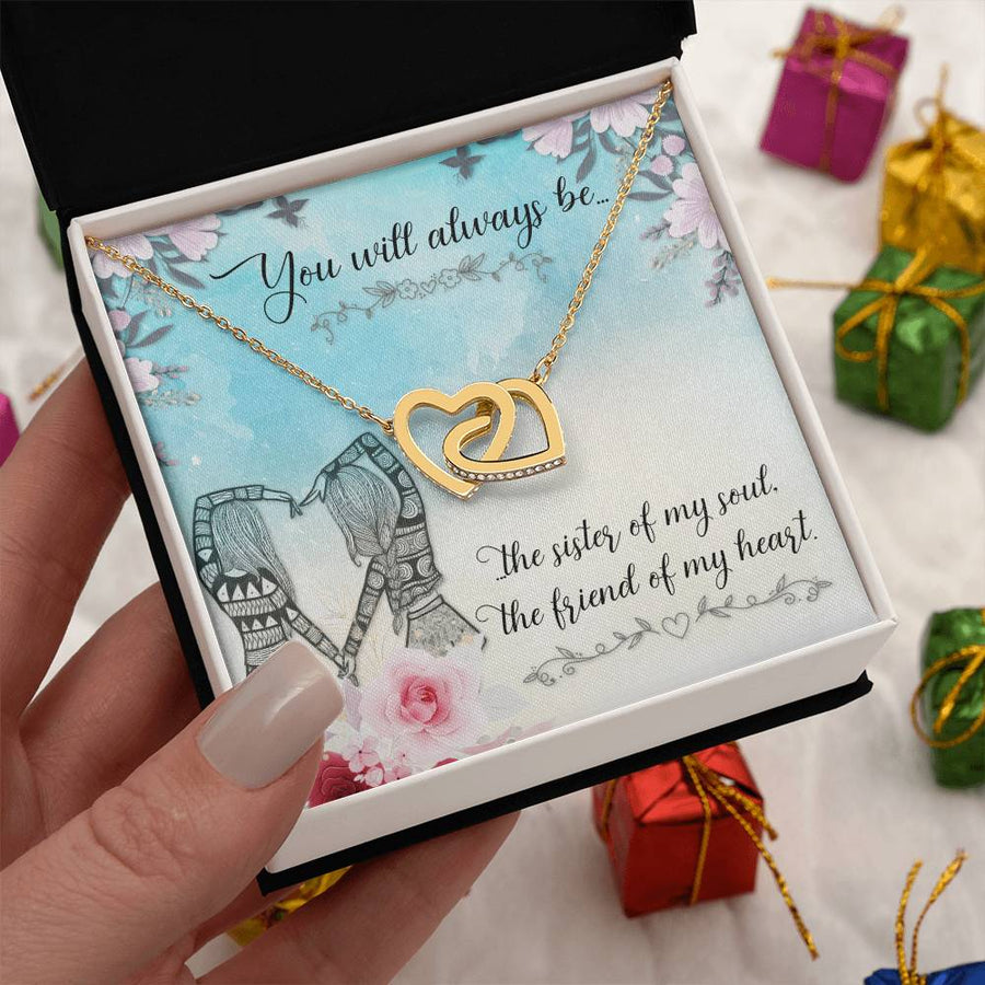 Blessed to Have a Sister Like You 18K Rose Gold Interlocking Hearts Necklace Jewelry Heartfelt Gift for Sister Birthday