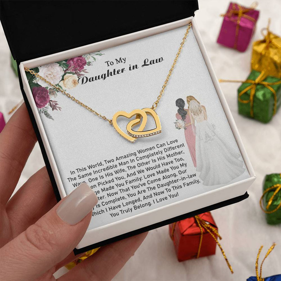 You’ve Come Along Our Family Is Complete 18K Rose Gold Interlocking Hearts Necklace Jewelry Beautiful Gift for Daughter-in-law Wedding Day