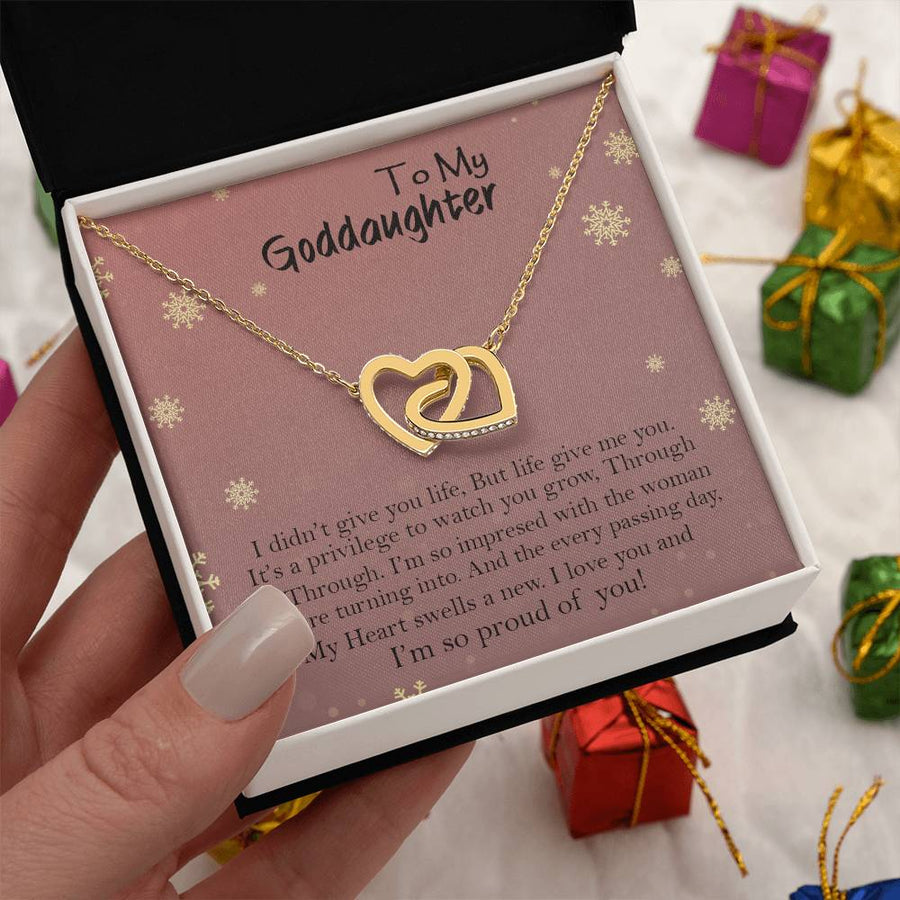 I’m So Proud Of You Goddaughter 18K Rose Gold Interlocking Hearts Necklace Jewelry – Perfect Gift for Goddaughter from Godmother