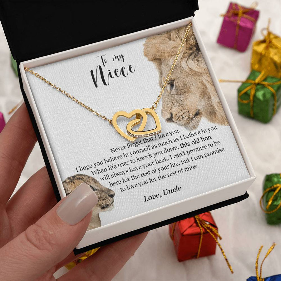 This Old Lion Will Always Have Your Back 18K Rose Gold Interlocking Hearts Necklace Jewelry Special Gift for Niece Birthday from Uncle