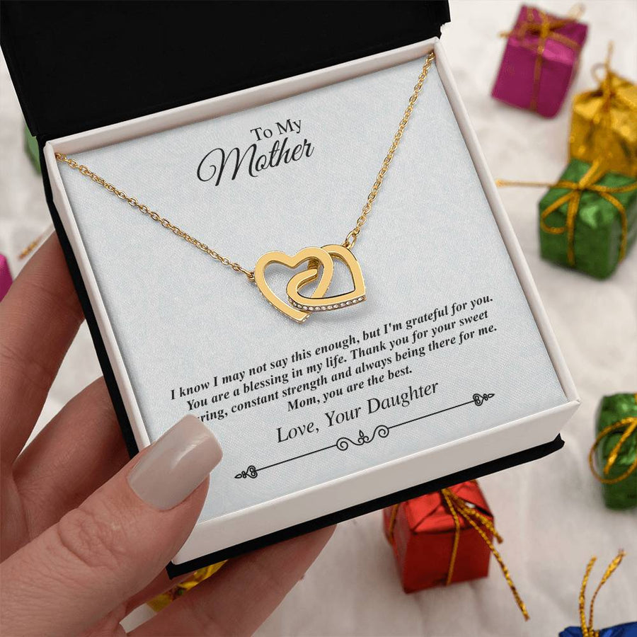 I’m Grateful For You Mom You Are The Best 18K Rose Gold Interlocking Hearts Necklace Jewelry – Perfect Birthday Gift for Mom from Daughter
