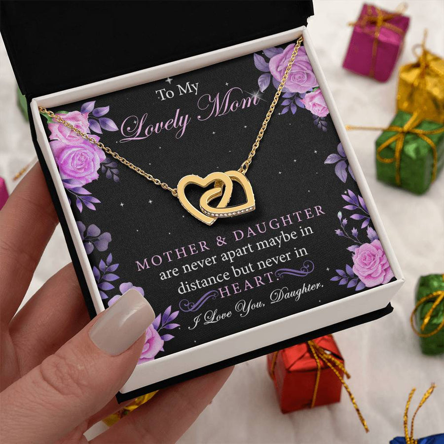 Mother and Daughter Never Apart 18K Rose Gold Interlocking Hearts Necklace Jewelry Sentimental Gift for Mom from Daughter Birthday