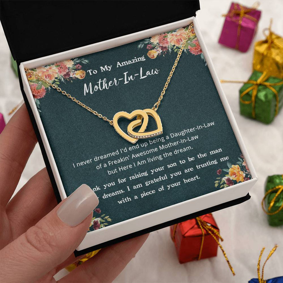 Trusting Me With A Piece Of Your Heart 18K Rose Gold Interlocking Hearts Necklace Jewelry – Heartfelt Gift for Mother-In-Law